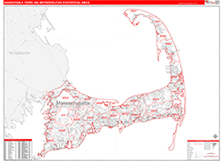 Barnstable Town Metro Area Wall Map Red Line Style 2026